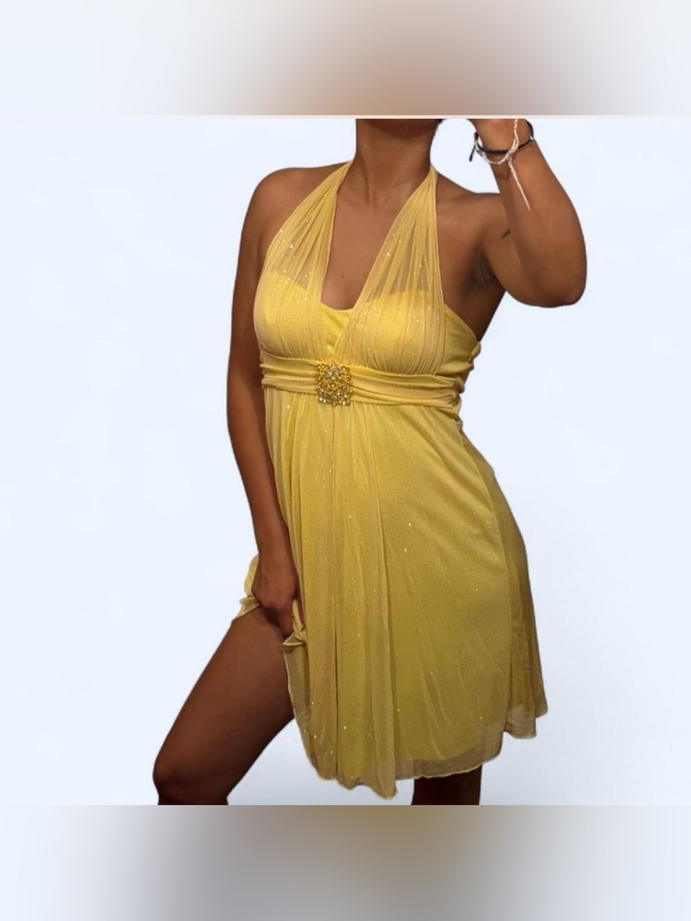 Y2K Yellow Halter Babydoll Dress by Speechless!